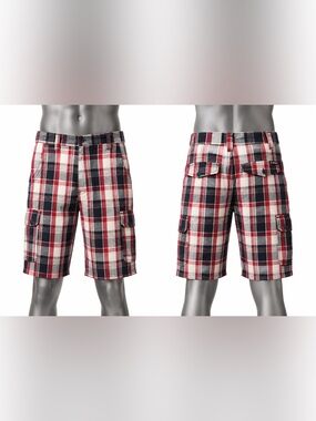 Airwalk Red, Black & White Plaid Cargo Shorts